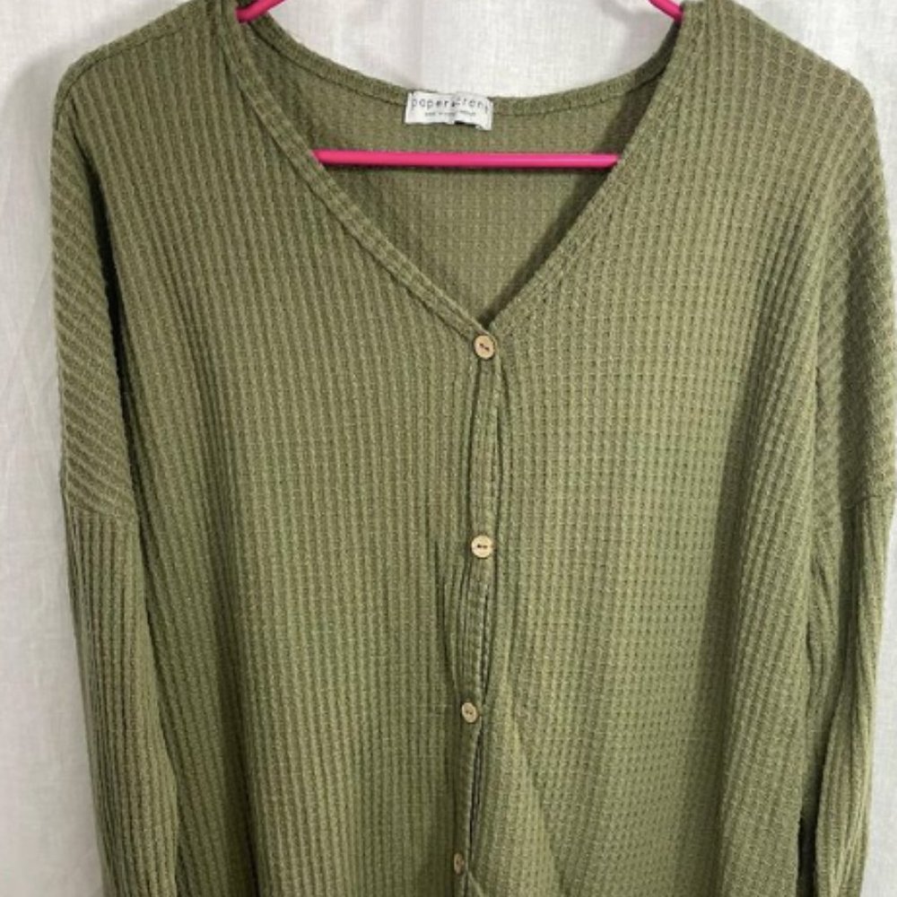 Button Up Long Sleeve Green Shirt - Size Medium
